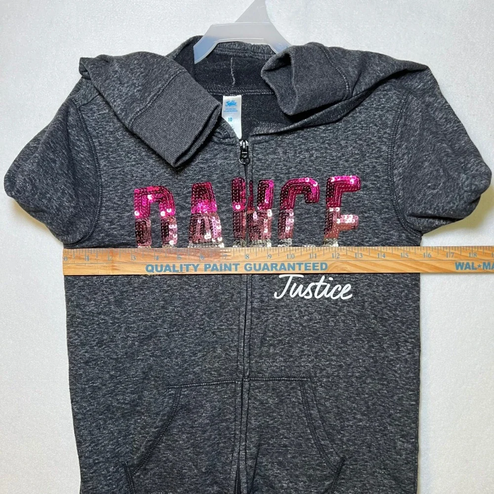 Justice Dance Sequin Zip Up Hoodie Charcoal Gray Heather Y2K Activewear Girls 10